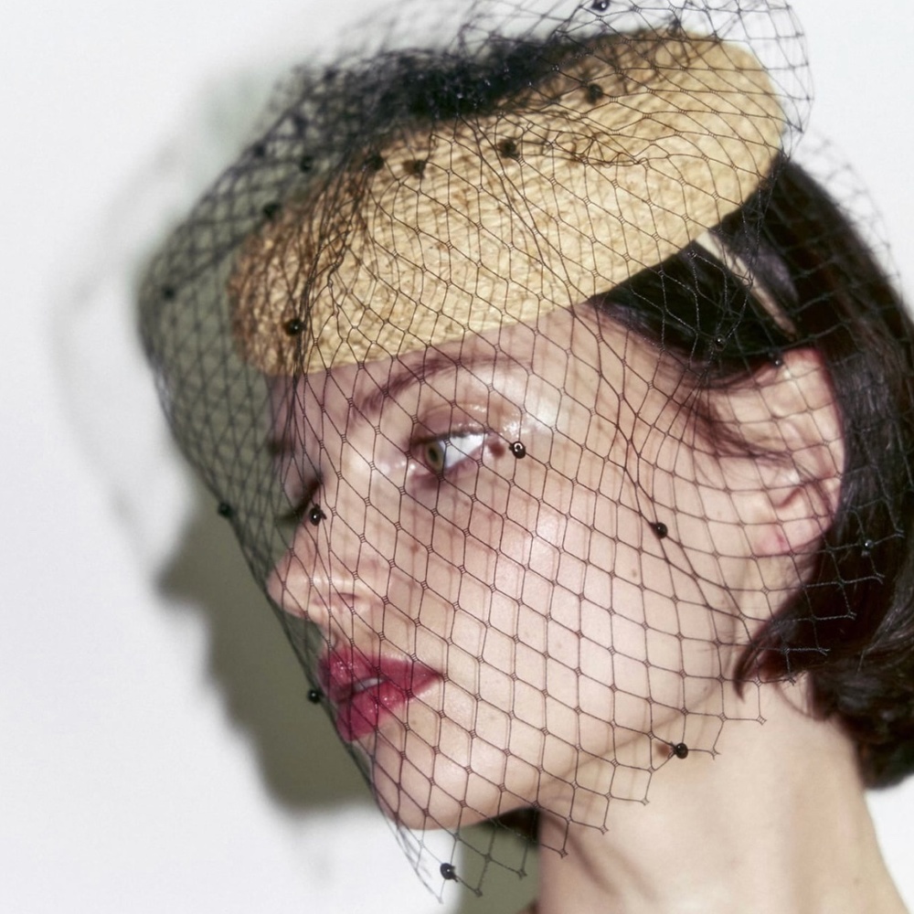 Zara limited edition tulle headband headpiece light beige